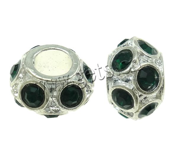 Rhinestone Zinc Alloy European Beads, Drum, plated, Customized & without troll, more colors for choice, 11x7mm, Hole:Approx 5mm, Sold By PC