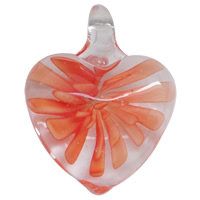 Abalorios de Cristal Murano con Flor interior, Cristal de murano, Corazón, hecho a mano, naranja rojizo, 19x18x6mm, agujero:aproximado 3x4mm, 100PCs/Bolsa, Vendido por Bolsa