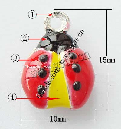 Кулоны с эмалью из цинкового сплава, цинковый сплав, Божья коровка, плакированный, Много цветов для выбора, 15x10x6mm, отверстие:Приблизительно 2mm, продается PC