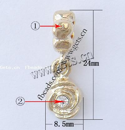 Zink Legierung Europa Anhänger, Zinklegierung, Blume, plattiert, ohne troll & mit Strass, keine, 24x8.5x4mm, Bohrung:ca. 4.5mm, verkauft von PC