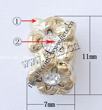 grano Europeo de aleación Zinc con diamante, aleación de zinc, Tambor, chapado, sin rosca & con diamantes de imitación, más colores para la opción, 11x11x7mm, agujero:aproximado 4mm, Vendido por UD