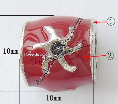 Пандора бусины сплава цинка эмаль, цинковый сплав, Цилиндрическая форма, Другое покрытие, без Тролль & со стразами & крупное отверстие, Много цветов для выбора, 10x10mm, отверстие:Приблизительно 5mm, продается PC