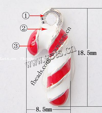 Zinc Alloy Christmas Pendants, Christmas Candy Cane, plated, Christmas jewelry & enamel, more colors for choice, 18.5x8.5x3mm, Hole:Approx 2mm, 1000PCs/Bag, Sold By Bag