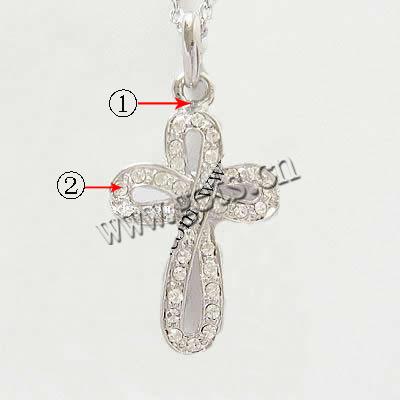 Zinc Alloy Cross Pendants, plated, with rhinestone, more colors for choice, 27x19x3mm, Sold By PC