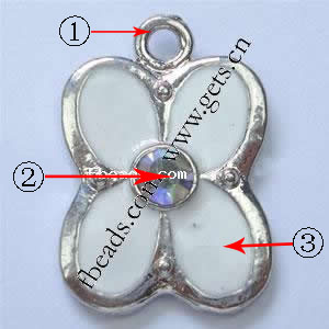 Zinc Alloy Enamel Pendants, Flower, plated, with rhinestone, more colors for choice, 22x15x4mm, Hole:Approx 1mm, Sold By PC