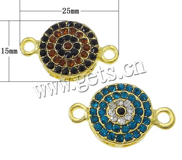 Evil Eye Jewelry Connector, Zinc Alloy, plated, with rhinestone & 1/1 loop, more colors for choice, cadmium free, 25x15x6mm, Hole:Approx 3mm, Sold By PC