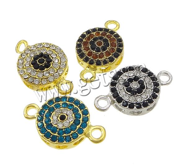 Evil Eye Jewelry Connector, Zinc Alloy, plated, with rhinestone & 1/1 loop, more colors for choice, cadmium free, 25x15x6mm, Hole:Approx 3mm, Sold By PC