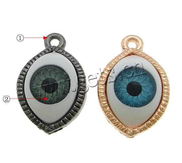 En alliage de zinc mal pendant des yeux, avec plastique, Mauvais œil, Placage, Personnalisé & autocollant époxyde, plus de couleurs à choisir, sans cadmium, 14x21x7.5mm, Trou:Environ 2mm, Vendu par PC