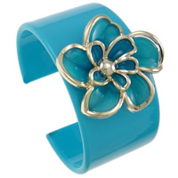 Acrílico Brazalete, Flor, chapado en UV, 2-tono, azul, 69x61x41mm, longitud:aproximado 7.5 Inch, 12PCs/Bolsa, Vendido por Bolsa