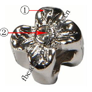 Пандора бусины сплава цинка горный хрусталь, цинковый сплав, Форма цветка, Другое покрытие, с Ближнем Востоке горный хрусталь & без Тролль, Много цветов для выбора, 9x9mm, отверстие:Приблизительно 4.5-5mm, продается PC