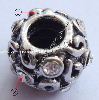 grano Europeo de aleación Zinc con diamante, aleación de zinc, Tambor, chapado, con diamantes de imitación de Mideast & con diamantes de imitación, más colores para la opción, 10x8mm, agujero:aproximado 4mm, Vendido por UD