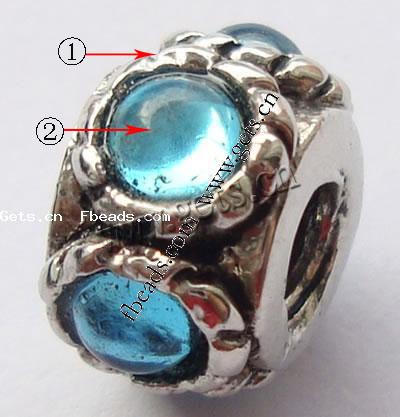 grano Europeo de aleación Zinc con diamante, aleación de zinc, Tubo, chapado, con diamantes de imitación de Mideast & sin rosca, más colores para la opción, 12x6mm, agujero:aproximado 4.5mm, Vendido por UD