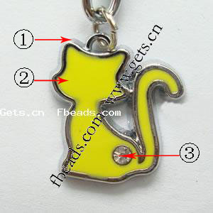 Zinc Alloy Animal Pendants, Cat, plated, enamel & with rhinestone, more colors for choice, 20x12x3mm, Sold By PC