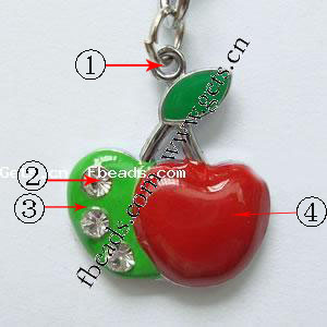 Zinc Alloy Enamel Pendants, Apple, plated, with rhinestone, more colors for choice, 23x28x2mm, Sold By PC