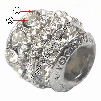 Strass Zink Legierung Europa Perlen, Zinklegierung, Trommel, plattiert, mit Strass von Nahost & ohne troll, keine, 12x13mm, Bohrung:ca. 6mm, verkauft von PC