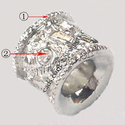 Пандора бусины сплава цинка горный хрусталь, цинковый сплав, Трубка, Другое покрытие, с Ближнем Востоке горный хрусталь & без Тролль, Много цветов для выбора, 9x11mm, отверстие:Приблизительно 5.5mm, продается PC