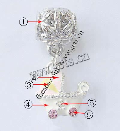 Zink Legierung Europa Anhänger, Zinklegierung, Baby Kinderwagen, plattiert, ohne troll & Emaille & mit Strass, keine, 30x15.5mm, Bohrung:ca. 5mm, verkauft von PC