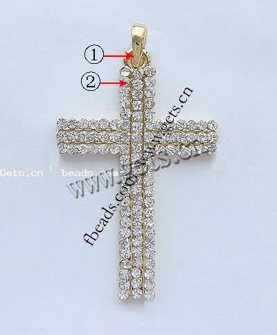 Zinklegierung Kreuz Anhänger, plattiert, mit Strass, keine, 49x31x3mm, Bohrung:ca. 3.5mm, verkauft von PC