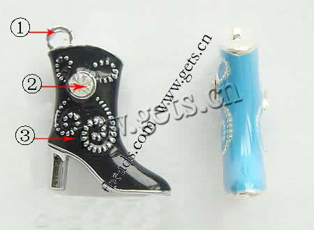 Zinc Alloy Shoes Pendants, with Rhinestone & enamel, plated, enamel & with rhinestone, more colors for choice, 19x16x6mm, Hole:Approx 2mm, Sold By PC