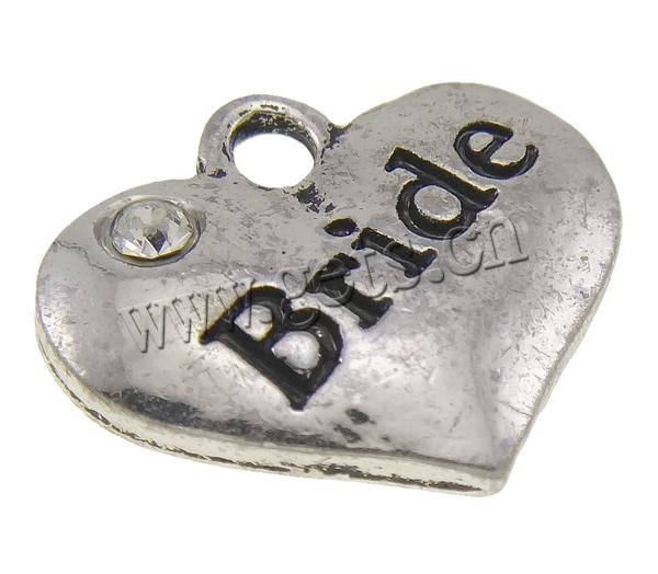 Colgantes de Aleación de Zinc en Forma de Corazón, chapado, con el patrón de la letra & con diamantes de imitación, más colores para la opción, 17x15x3mm, agujero:aproximado 2mm, Vendido por UD