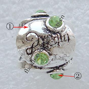 Strass Zink Legierung Europa Perlen, Zinklegierung, plattiert, ohne troll & mit Strass, keine, 11x10mm, Bohrung:ca. 4mm, verkauft von PC