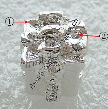 Europa Weihnachten Perlen Schmuck, Zinklegierung, Würfel, plattiert, ohne troll & mit Strass, keine, 11x11mm, Bohrung:ca. 4.5mm, verkauft von PC