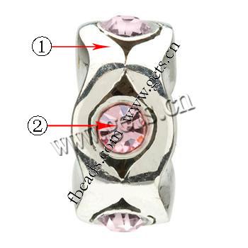 grano Europeo de aleación Zinc con diamante, aleación de zinc, Donut, chapado, sin rosca & con diamantes de imitación, más colores para la opción, 10x10x5mm, agujero:aproximado 4.2-4.5mm, Vendido por UD