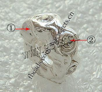 Strass Zink Legierung Europa Perlen, Zinklegierung, Kreisring, plattiert, ohne troll & mit Strass, keine, 10x10x4mm, Bohrung:ca. 4mm, verkauft von PC