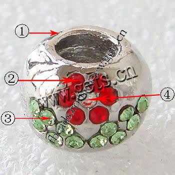 grano Europeo de aleación Zinc con diamante, aleación de zinc, Tambor, chapado, sin rosca & con diamantes de imitación, más colores para la opción, 11x8mm, agujero:aproximado 4mm, Vendido por UD