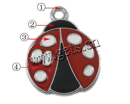 Pendentifs animaux en alliage de zinc, coccinelle, Placage, émail, plus de couleurs à choisir, 26x20x2mm, Trou:Environ 3mm, Vendu par PC