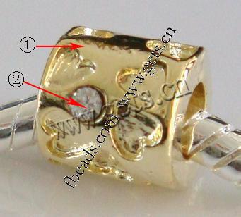 grano Europeo de aleación Zinc con diamante, aleación de zinc, Tubo, chapado, sin rosca & con diamantes de imitación, más colores para la opción, 10x12mm, agujero:aproximado 4.5mm, Vendido por UD