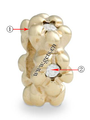 grano Europeo de aleación Zinc con diamante, aleación de zinc, Flor, chapado, sin rosca & con diamantes de imitación, más colores para la opción, 12x10mm, agujero:aproximado 4.5mm, Vendido por UD