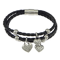 PU Leather Cord Bracelets, stainless steel magnetic clasp, plated, braided 4mm Approx 8 Inch 