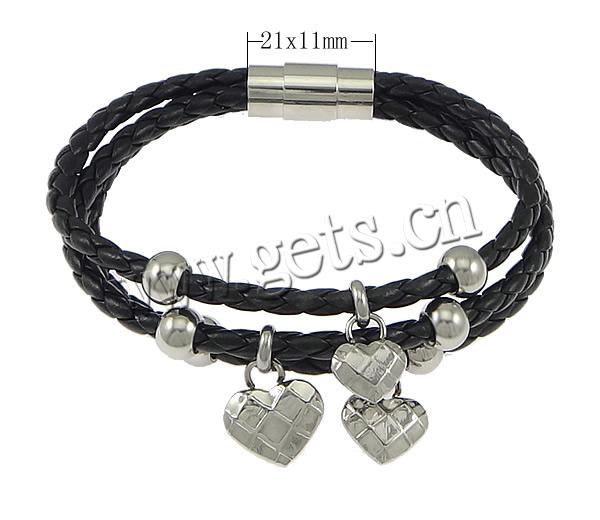 PU Leather Cord Bracelets, stainless steel magnetic clasp, plated, braided & 2-strand, more colors for choice, 11x13mm, 6x8mm, 14x16mm, 13x15mm, 21x11mm, 4mm, Length:Approx 8 Inch, Sold By Strand