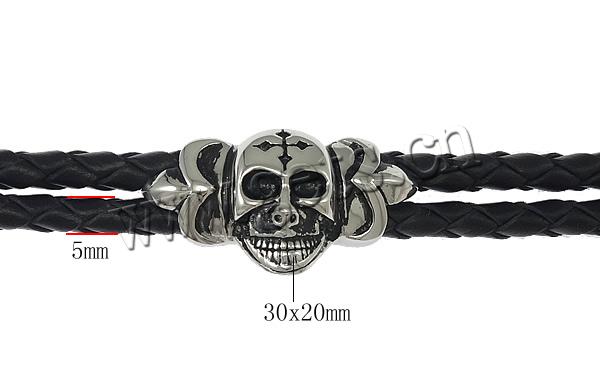 Bracelet homme, cuir PU, avec acier inoxydable, crane, Placage, tressé & 2 fils & noircir, plus de couleurs à choisir, 30x20mm, 5mm, 19x13mm, Longueur:Environ 8 pouce, Vendu par brin