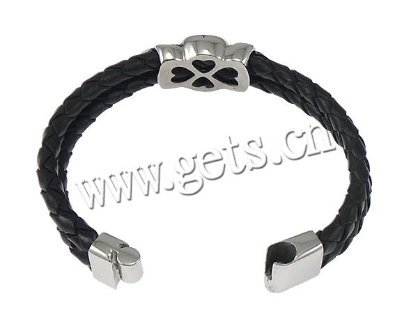 Bracelet homme, cuir PU, avec acier inoxydable, crane, Placage, tressé & 2 fils & noircir, plus de couleurs à choisir, 30x20mm, 5mm, 19x13mm, Longueur:Environ 8 pouce, Vendu par brin