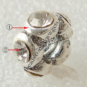 Strass Zink Legierung Europa Perlen, Zinklegierung, Kreisring, plattiert, ohne troll & mit Strass, keine, 12x6mm, Bohrung:ca. 4.5mm, verkauft von PC