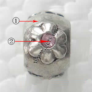 grano Europeo de aleación Zinc con diamante, aleación de zinc, Tambor, chapado, con patrón de flores & sin rosca & con diamantes de imitación, más colores para la opción, 7x11mm, agujero:aproximado 4.5mm, Vendido por UD