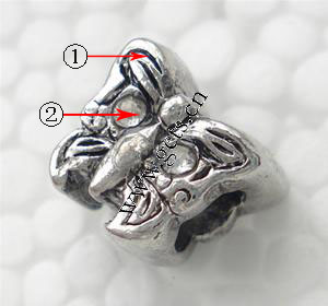 grano Europeo de aleación Zinc con diamante, aleación de zinc, Mariposa, chapado, sin rosca & con diamantes de imitación, más colores para la opción, 10x9x8mm, agujero:aproximado 4.5mm, Vendido por UD