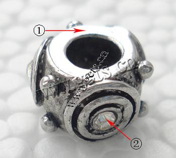 Strass Zink Legierung Europa Perlen, Zinklegierung, Trommel, plattiert, ohne troll & mit Strass, keine, 11x7mm, Bohrung:ca. 5mm, verkauft von PC