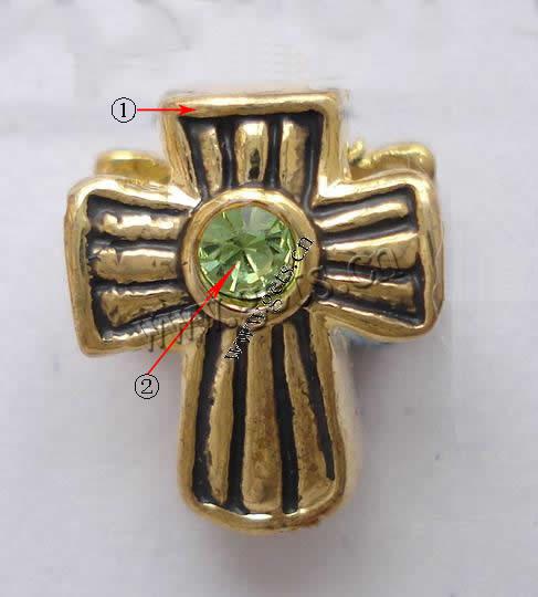 grano Europeo de aleación Zinc con diamante, aleación de zinc, Cruces, chapado, sin rosca & con diamantes de imitación, más colores para la opción, 10x12mm, agujero:aproximado 4mm, Vendido por UD