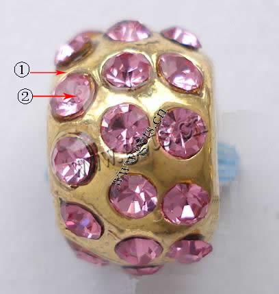 grano Europeo de aleación Zinc con diamante, aleación de zinc, Tambor, chapado, sin rosca & con diamantes de imitación, más colores para la opción, 10x7mm, agujero:aproximado 4mm, Vendido por UD