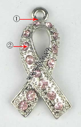 Conciencia de la cinta colgante, aleación de zinc, con diamantes de imitación, Cinta de la Conciencia, chapado, con diamantes de imitación, más colores para la opción, 27x14mm, Vendido por UD