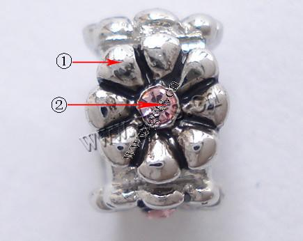 grano Europeo de aleación Zinc con diamante, aleación de zinc, Flor, chapado, sin rosca & con diamantes de imitación, más colores para la opción, 8x8x5mm, agujero:aproximado 4.5mm, Vendido por UD