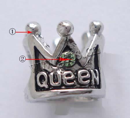 Rhinestone Zinc Alloy European Beads, Crown, plated, without troll & with rhinestone, more colors for choice, 7.5x8mm, Hole:Approx 4.5mm, Sold By PC