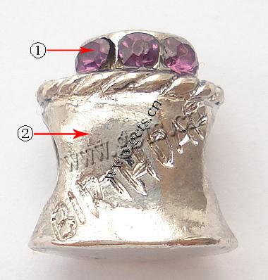 grano Europeo de aleación Zinc con diamante, aleación de zinc, Tarta, chapado, sin rosca & con diamantes de imitación, más colores para la opción, 9x12x13mm, agujero:aproximado 5mm, Vendido por UD