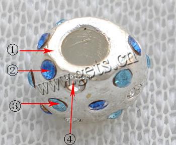 Strass Zink Legierung Europa Perlen, Zinklegierung, Trommel, plattiert, ohne troll & mit Strass, keine, 9x9x12mm, Bohrung:ca. 4mm, verkauft von PC