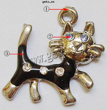 Zinc Alloy Animal Pendants, Cat, plated, enamel & with rhinestone, more colors for choice, 25x25mm, Sold By PC