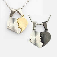 316L Stainless Steel Puzzle Couple Pendant, Heart, plated, for couple & with rhinestone Approx 