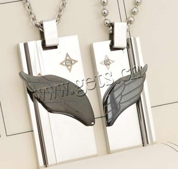 Stainless Steel Couple Pendant, 316L Stainless Steel, Rectangle, plated, for couple & with rhinestone & two tone, Hole:Approx 3x5mm, Sold By Pair